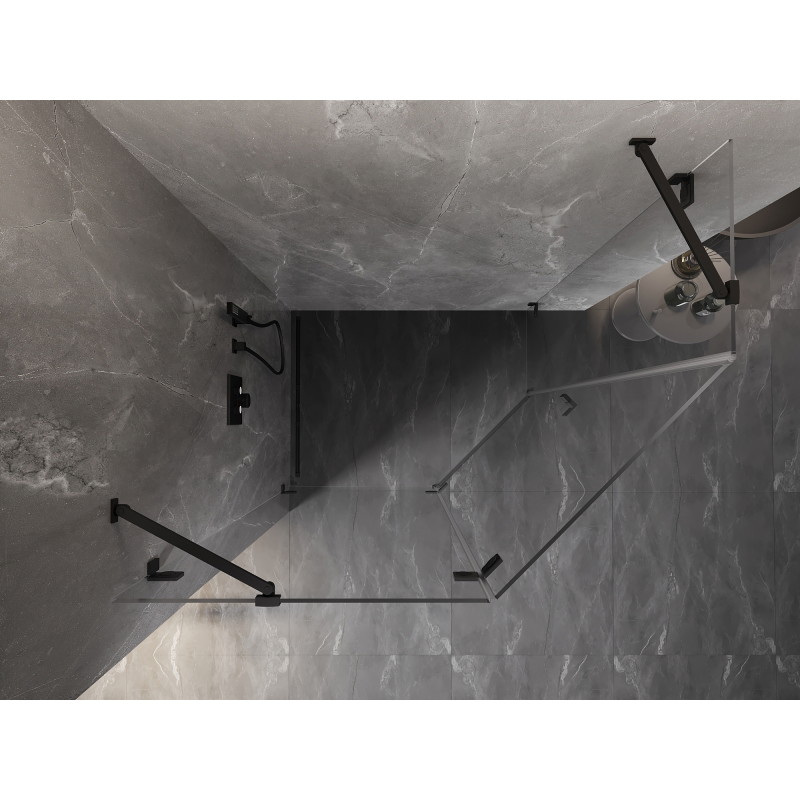 Mexen Lunar pätuholníkový otočný sprchový kút ľavý 90 x 80 cm, transparentný, čierny - 831-090L-080P-70-00-L