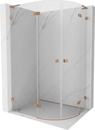 Mexen Lunar L polkruhová sprchová kabína výklopná ľavá 100 x 80 cm, priehľadná, brúsená meď - 833L-100L-080P-65-00