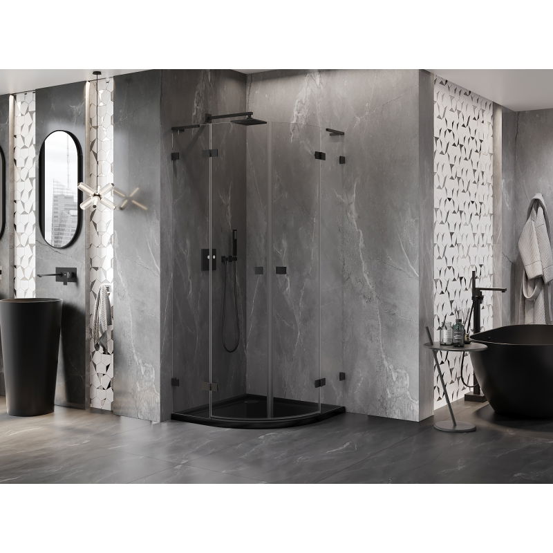 Mexen Lunar L polkruhová sprchová kabína výklopná 70 x 70 cm, transparentná, čierna - 833L-070L-070P-70-00