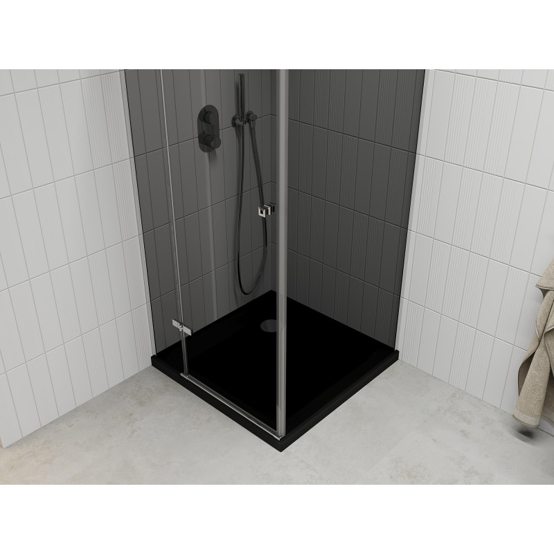 Mexen Roma skladacia sprchová kabína 90 x 90 cm, grafit, chróm + vanička Flat, čierna - 854-090-090-01-40-4070