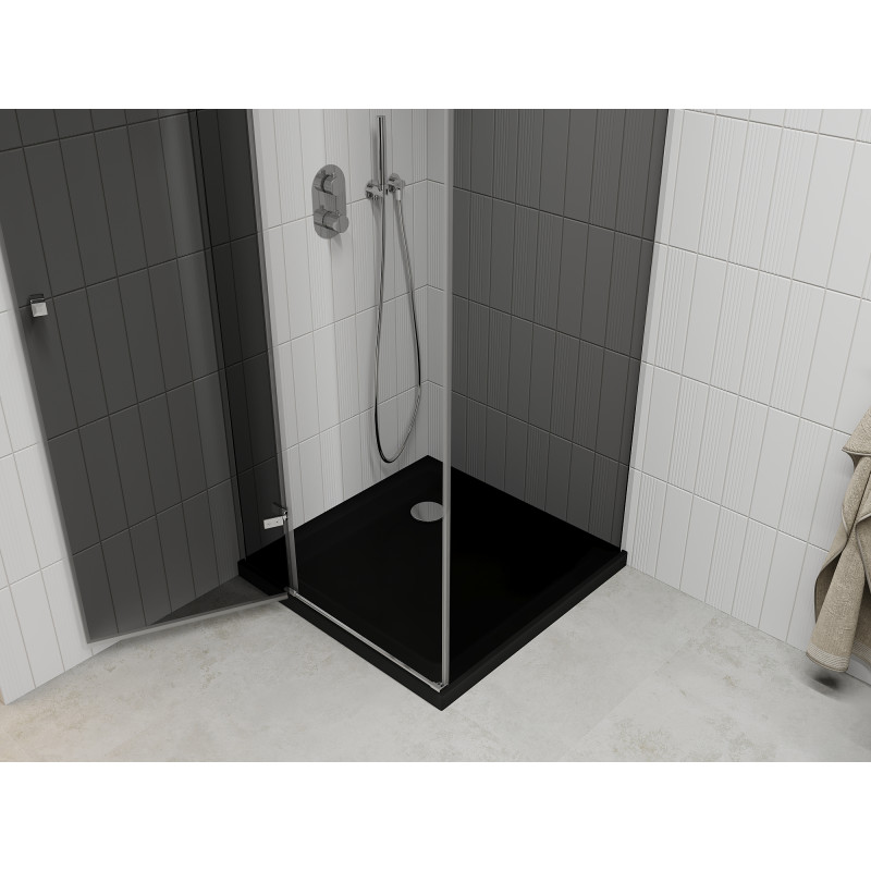 Mexen Roma skladacia sprchová kabína 90 x 90 cm, grafit, chróm + vanička Flat, čierna - 854-090-090-01-40-4070