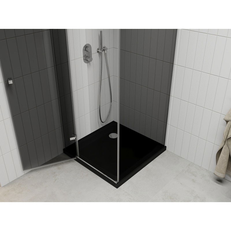Mexen Roma sprchovací kút s pántovými dverami 90 x 90 cm, grafit, chróm + vanička Flat, čierna - 854-090-090-01-40-4070