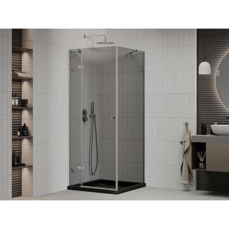 Mexen Roma sprchovací kút s pántovými dverami 90 x 90 cm, grafit, chróm + vanička Flat, čierna - 854-090-090-01-40-4070