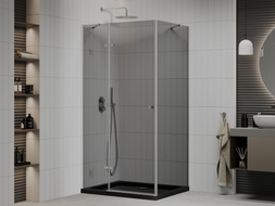 Mexen Roma sprchovací kút s dvierkami 100 x 90 cm, grafit, chróm + vanička Flat, čierna - 854-100-090-01-40-4070