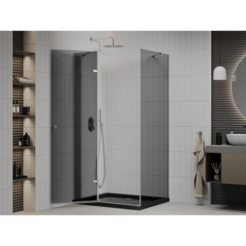 Mexen Roma sprchovací kút výklopný 120 x 80 cm, grafit, chróm + vanička Flat, čierny - 854-120-080-01-40-4070