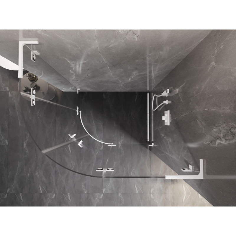 Mexen Lunar L pravouhlý sprchovací kút polokruhový, pravý, 100 x 80 cm, transparentný, biely - 833L-100P-080L-20-00