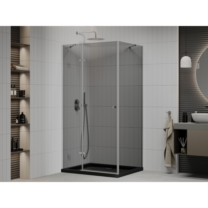 Mexen Roma sprchovací kút výklopný 120 x 80 cm, grafit, chróm + vanička Flat, čierny - 854-120-080-01-40-4070