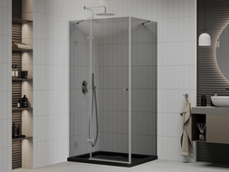 Mexen Roma sprchovací kút s dverami 120 x 90 cm, grafit, chróm + vanička Flat, čierna - 854-120-090-01-40-4070