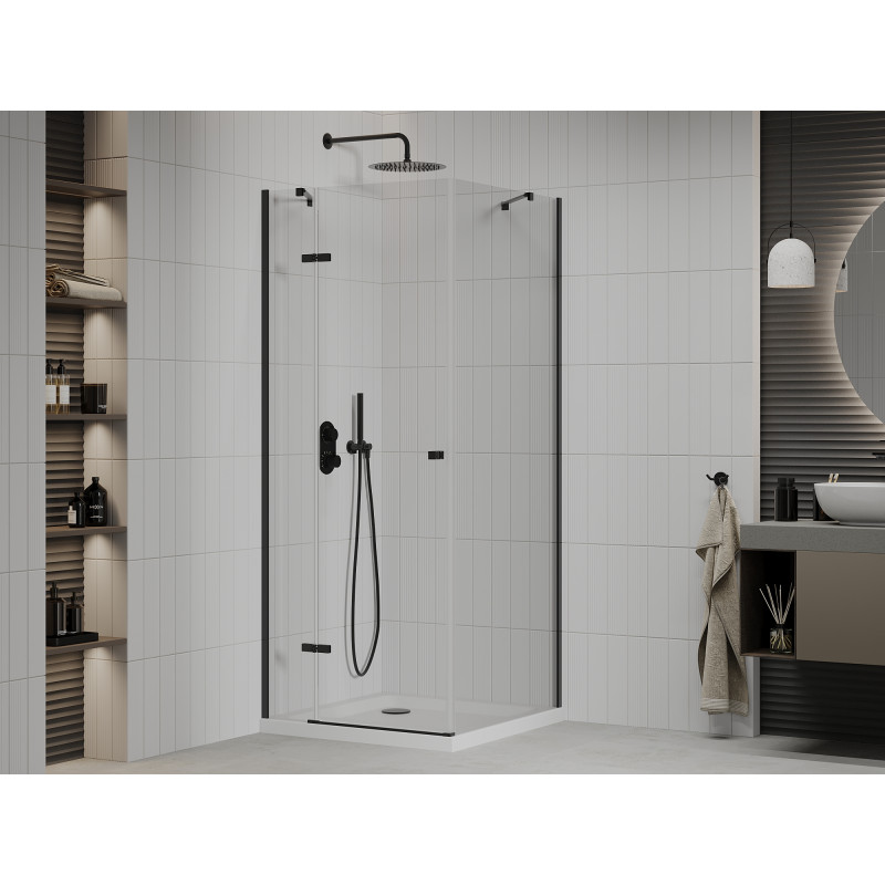 Mexen Roma sklopná sprchová kabína 70 x 70 cm, priehľadná, čierna + plochá vanička, biela - 854-070-070-70-00-4010B