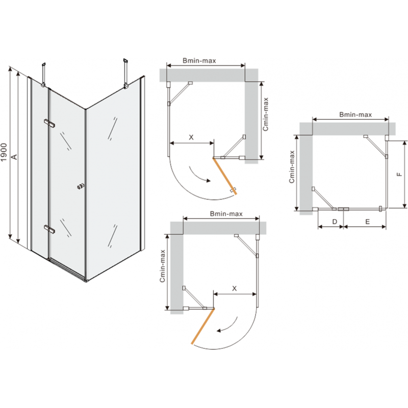 Mexen Roma sprchová kabína výkyvná 80 x 80 cm, transparentná, čierna + vanička Flat, biela - 854-080-080-70-00-4010B