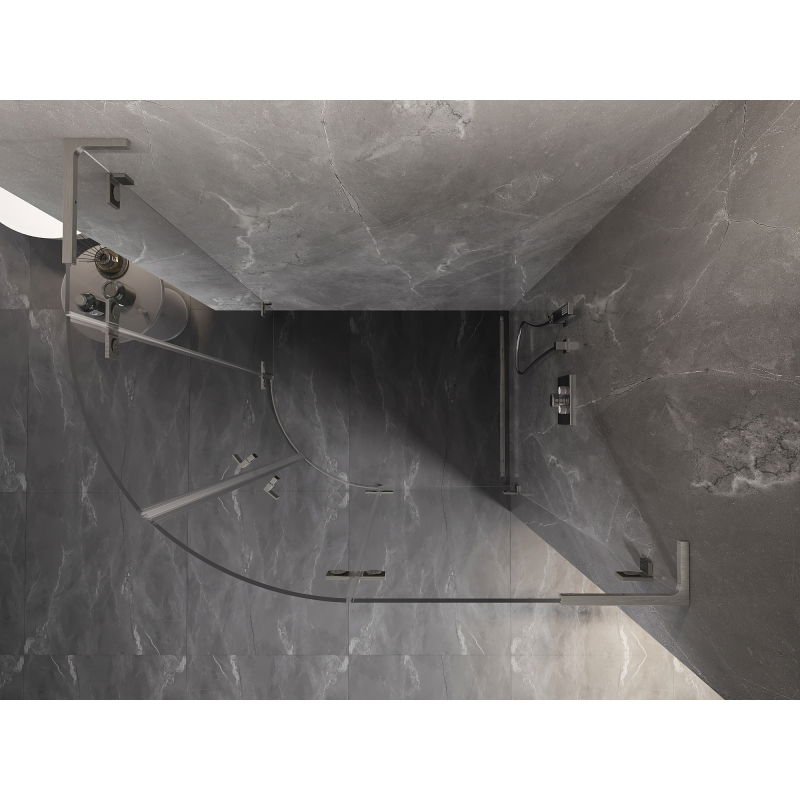 Mexen Lunar L polkruhová sprchová kabína pravá 90 x 80 cm, transparentná, brúsený nikel - 833L-090P-080L-97-00