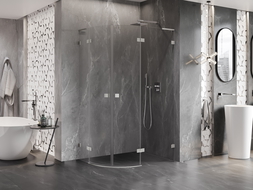 Mexen Lunar L sprchový kút polkruhový otvárateľný pravý 100 x 70 cm, transparentný, brúsený nikel