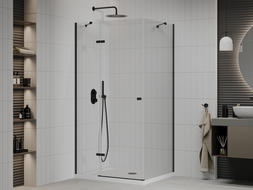 Mexen Roma sprchovací kút výklopný 100 x 70 cm, transparentný, čierny + vanička Flat, biela - 854-100-070-70-00-4010B