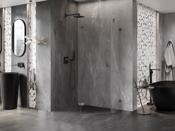 Mexen Lunar päťuholníková sprchová kabína s otočnými ľavými dverami 100 x 80 cm, transparentná, gun metal