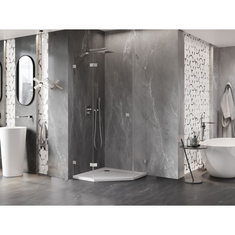 Mexen Lunar päťhranný sprchovací kút s ľavými dverami 80 x 80 cm, priehľadný, brúsený nikel - 831-080L-080P-97-00-L