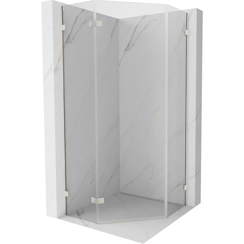 Mexen Lunar päťuholníkový sprchový kút s otváracími dvierkami 90 x 90 cm, transparentný, brúsený nikel - 831-090L-090P-97-00-L