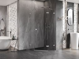 Mexen Lunar sprchová kabína päťuholníková pántová pravá 100 x 100 cm, transparentná, chróm - 831-100P-100L-01-00-P