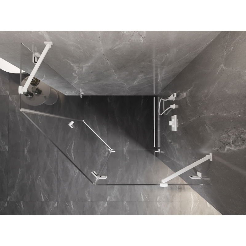 Mexen Lunar päťuholníková sprchová kabína pravostranná 90 x 80 cm, transparentná, biela - 831-090P-080L-20-00-P