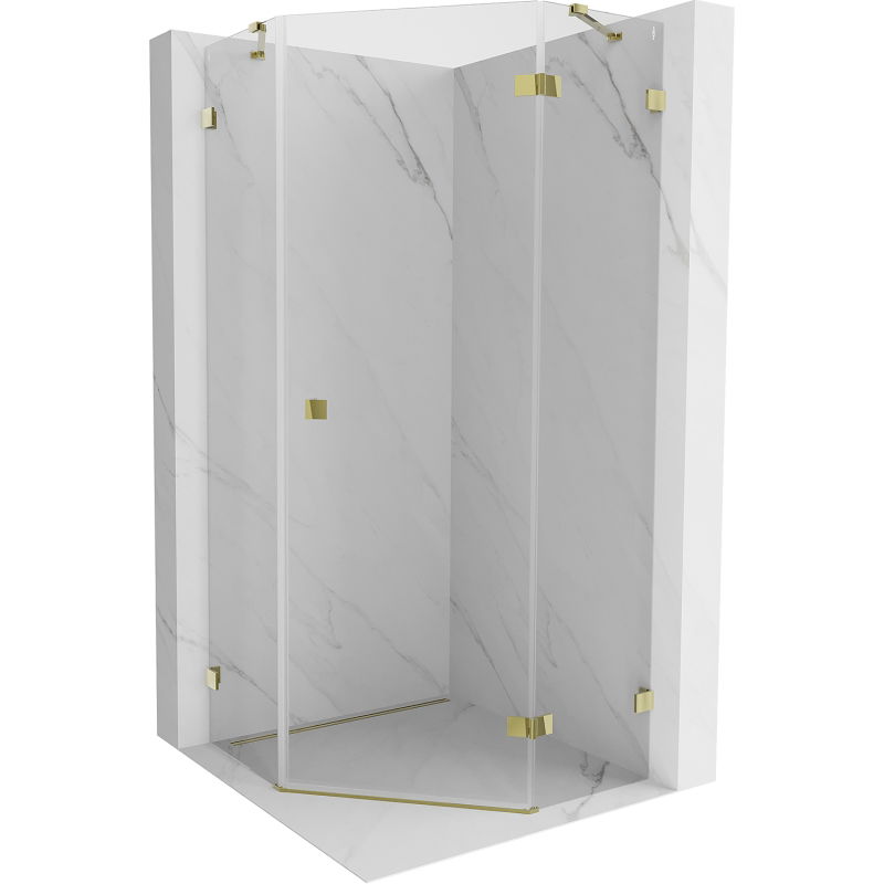 Mexen Lunar päťuholníkový sprchovací kút otvárací pravý 90 x 90 cm, transparentný, zlatý - 831-090P-090L-50-00-P