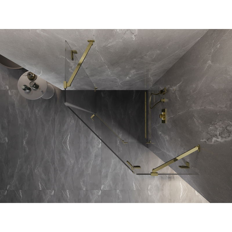 Mexen Lunar päťuholníková sprchová kabína pravá 90 x 90 cm, priehľadná, zlatá - 831-090P-090L-50-00-P