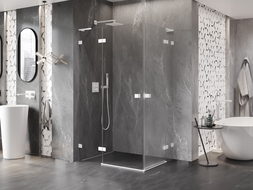 Mexen Lunar L Duo výklopná sprchová kabína 90 x 80 cm, transparentná, biela - 834L-090L-080P-20-00
