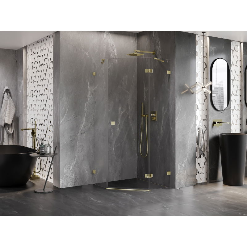 Mexen Lunar päťuholníková sprchová kabína otvárateľná pravá 100 x 100 cm, transparentná, zlatá - 831-100P-100L-50-00-P