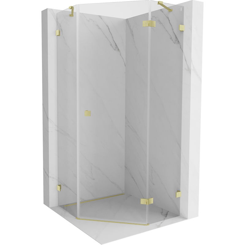 Mexen Lunar päťuholníkový sprchovací kút otvárateľný pravý 80 x 80 cm, transparentný, zlatý kefovaný - 831-080P-080L-55-00-P