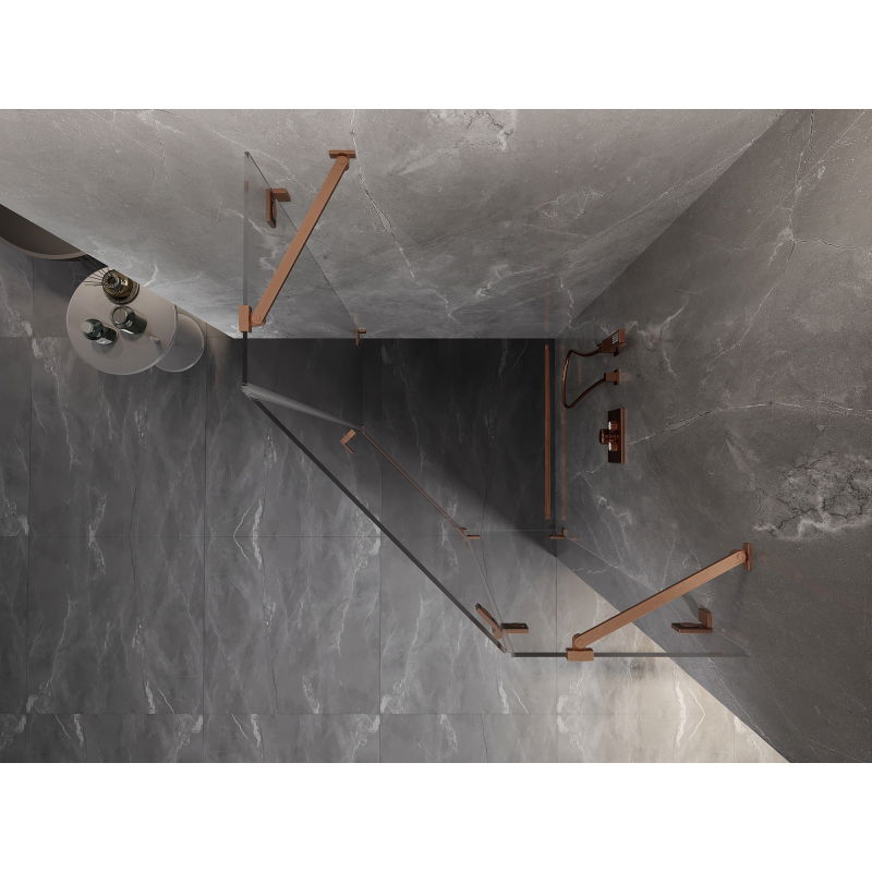 Mexen Lunar päťuholníková sprchová kabína pravá 80 x 80 cm, transparentná, brúsená meď - 831-080P-080L-65-00-P