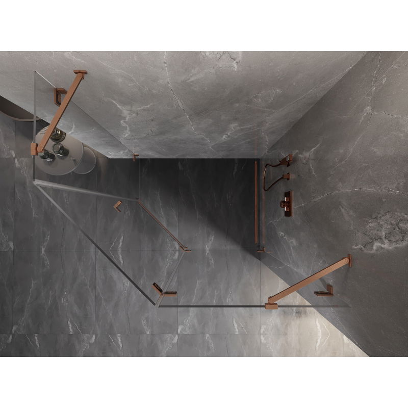 Mexen Lunar pentagonálna sprchová kabína otváracia pravá 100 x 80 cm, transparentná, kartáčovaná meď - 831-100P-080L-65-00-P