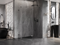 Mexen Lunar päťuholníková sprchová kabína pravá 90 x 80 cm, transparentná, brúsená gun gray - 831-090P-080L-66-00-P