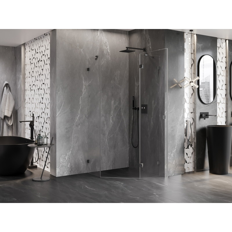 Mexen Lunar pravo otvárateľná päťuholníková sprchová kabína 90 x 90 cm, priehľadná, brúsená gun gray