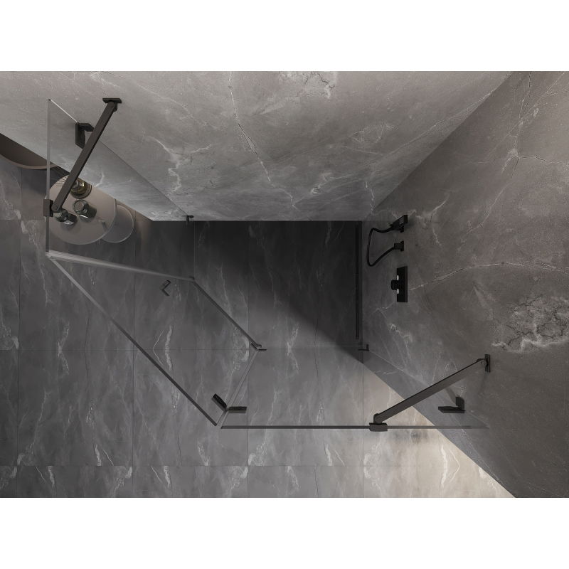 Mexen Lunar pravo otváraná päťuholníková sprchová kabína 100 x 90 cm, transparentná, kartáčovaná zbraňová šedá