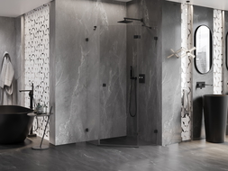 Mexen Lunar päťuholníková sprchová kabína pravá 80 x 80 cm, transparentná, čierna - 831-080P-080L-70-00-P