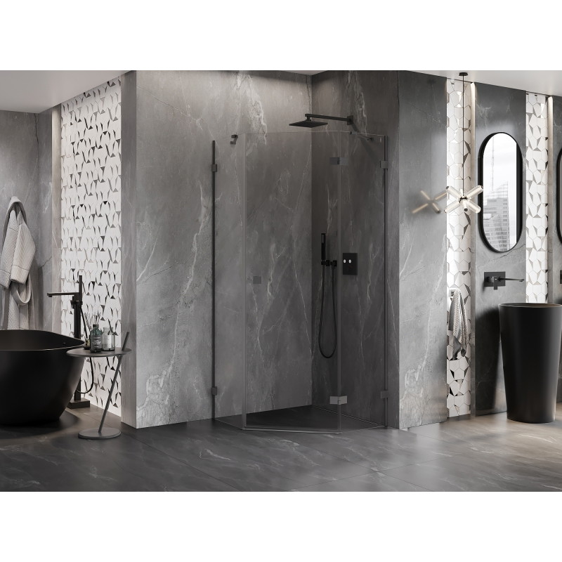 Mexen Lunar Sprchová kabína päťuholníková výkyvná pravá 100 x 100 cm, transparentná, gun metal - 831-100P-100L-95-00-P