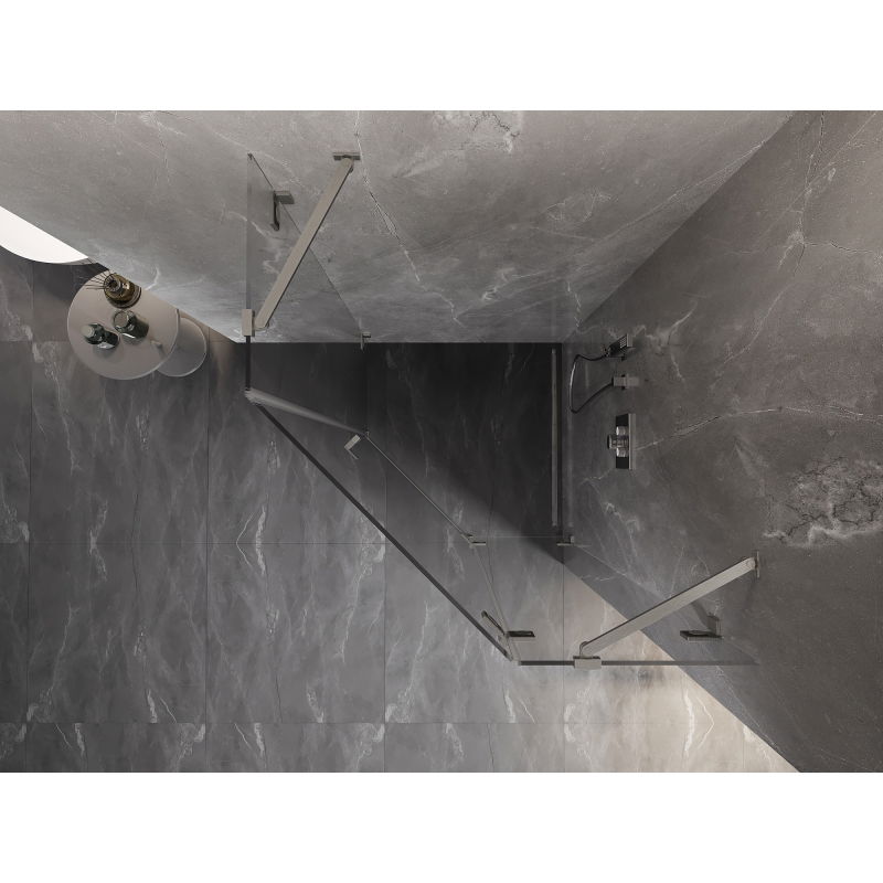 Mexen Lunar pravouhlá sprchová kabína päťuholníková 100 x 100 cm, priehľadná, brúsený nikel - 831-100P-100L-97-00-P