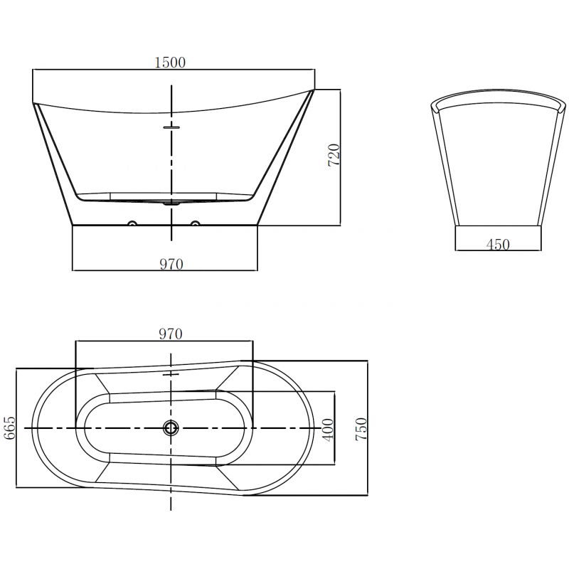 Mexen Dora voľne stojaca vaňa 150 x 75 cm, biela/čierna, prepad ružové zlato - 52071507575-60