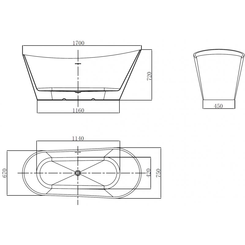 Mexen Dora voľne stojaca vaňa 170 x 75 cm, biela, prepad brúsený nikel - 52071707500-97