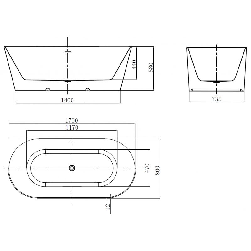 Mexen Oval Slim voľne stojaca pri stene vaňa 170 x 80 cm, biela, prepad chróm - 52661708000-01