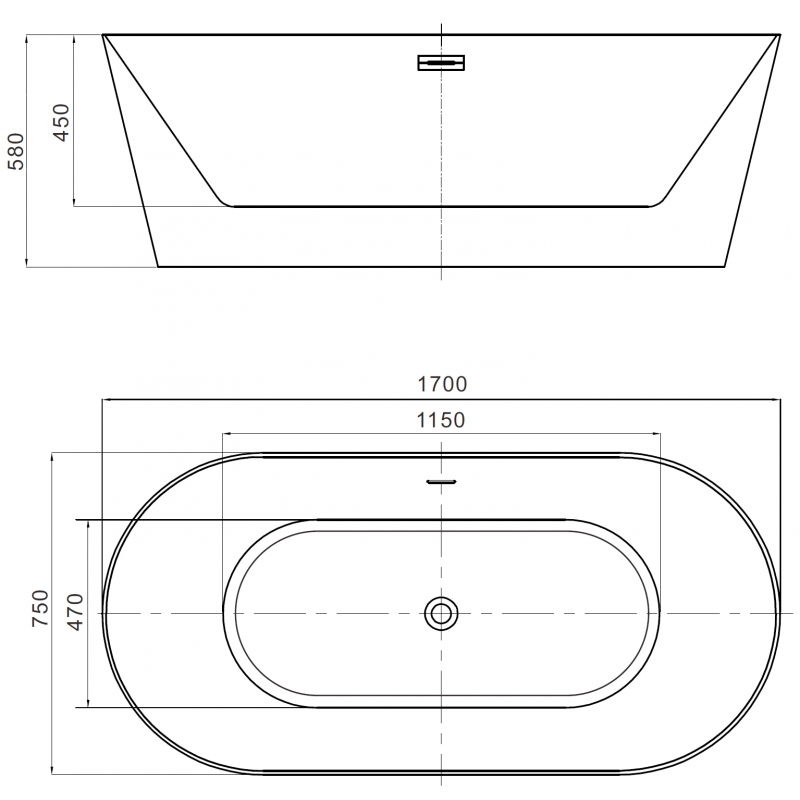 Mexen Luna Slim voľne stojaca vaňa 170 x 75 cm, biela, prepad ružové zlato - 52041707500-60