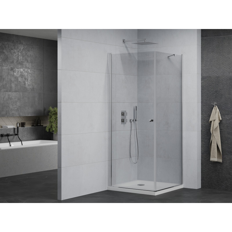 Mexen Pretoria sprchovací kút výklopný 70 x 70 cm, priehľadný, chróm + vanička Flat - 852-070-070-01-00-4010