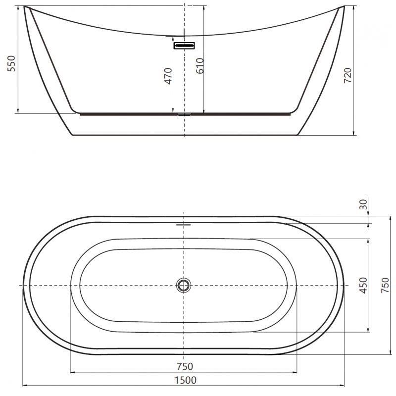 Mexen Lotos voľne stojaca vaňa 150 x 75 cm, biela/čierna, prepad zlatý - 52051507775-50