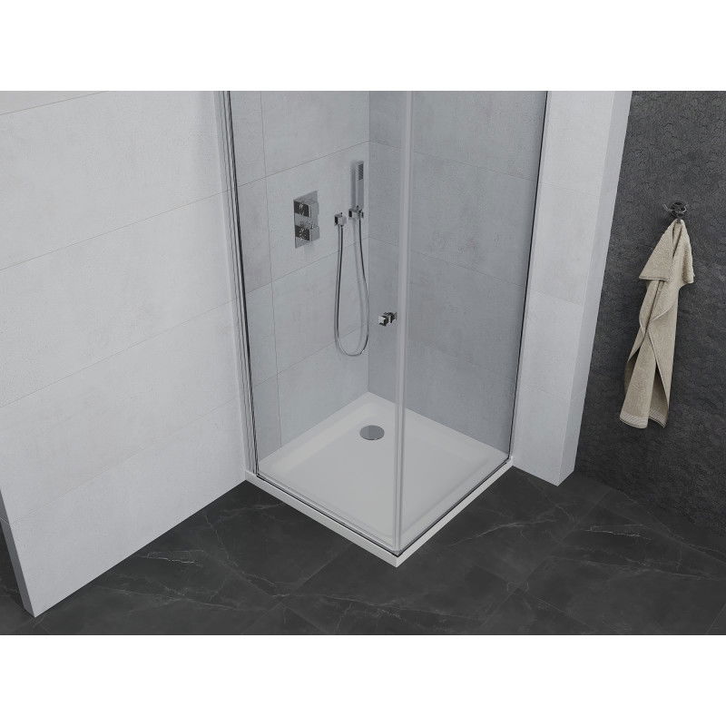 Mexen Pretoria výklopná sprchová kabína 90 x 90 cm, transparentná, chróm + plochá vanička - 852-090-090-01-00-4010