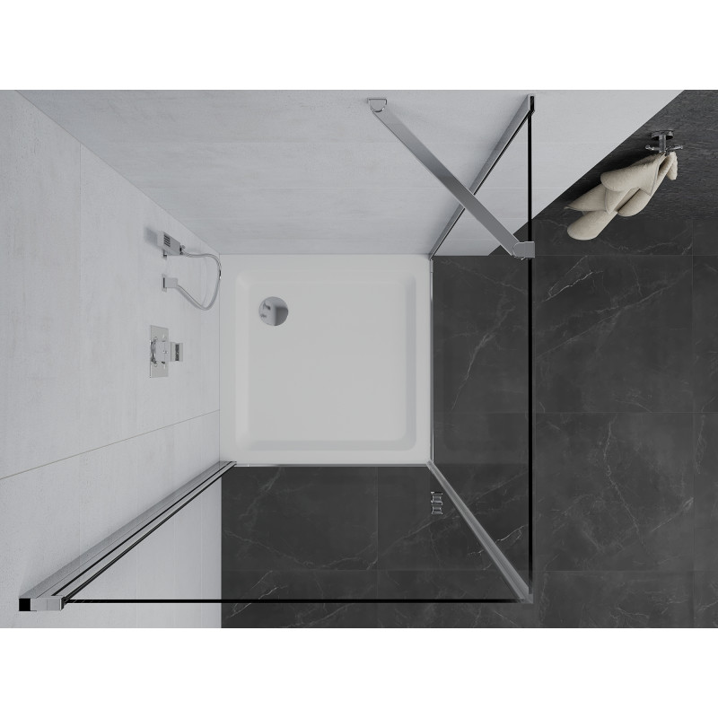 Mexen Pretoria sprchový kút zalamovací 100 x 100 cm, priehľadný, chróm + vanička Flat - 852-100-100-01-00-4010