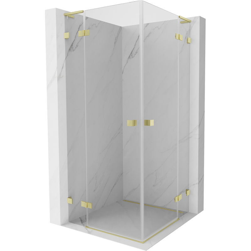 Mexen Lunar L Duo sprchový kút so závesnými dverami 120 x 120 cm, priehľadný, zlatý kartáčovaný - 834L-120L-120P-55-00