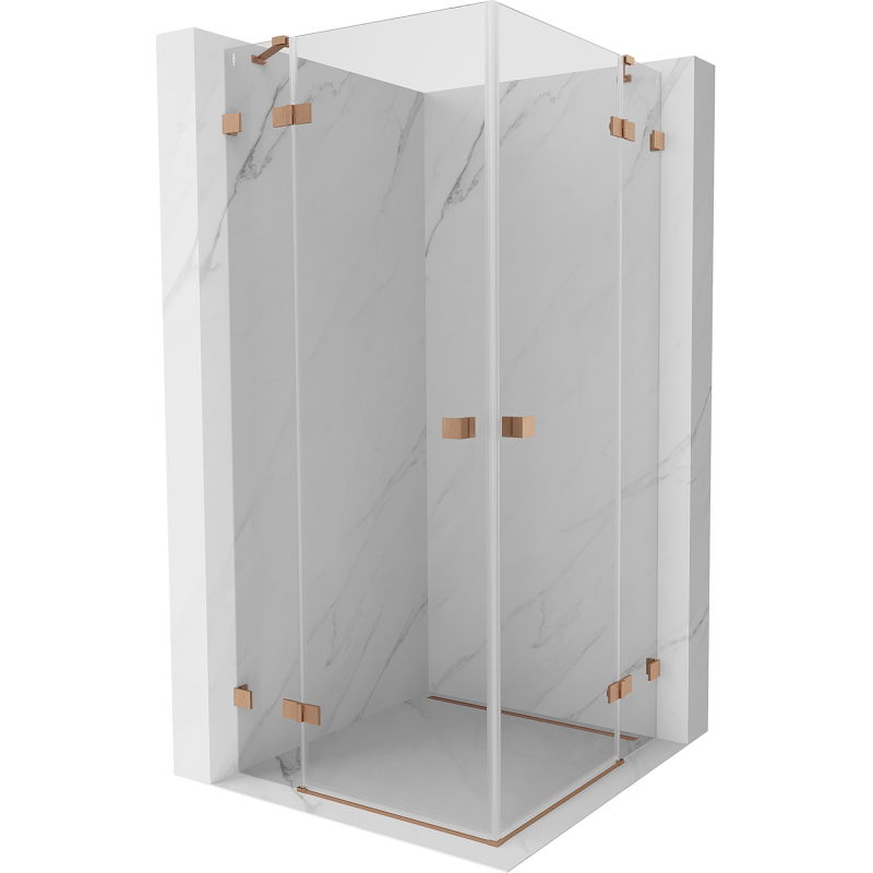 Mexen Lunar Duo sprchový kút s výklopnými dverami 85 x 85 cm, transparentný, brúsená meď - 834-085L-085P-65-00