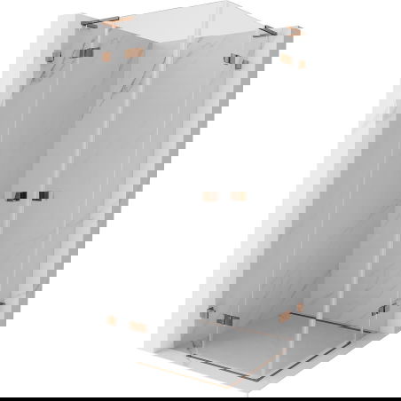 Mexen Lunar L Duo sprchovací kút s otočnými dverami 100 x 100 cm, priehľadný, ružové zlato - 834L-100L-100P-60-00