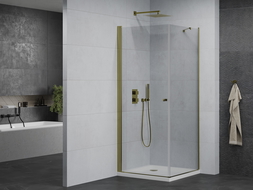 Mexen Pretoria sprchová kabína, kyvné dvere 70 x 70 cm, transparentnéné, zlatá + závesný bidet Flat - 852-070-070-50-00-4010