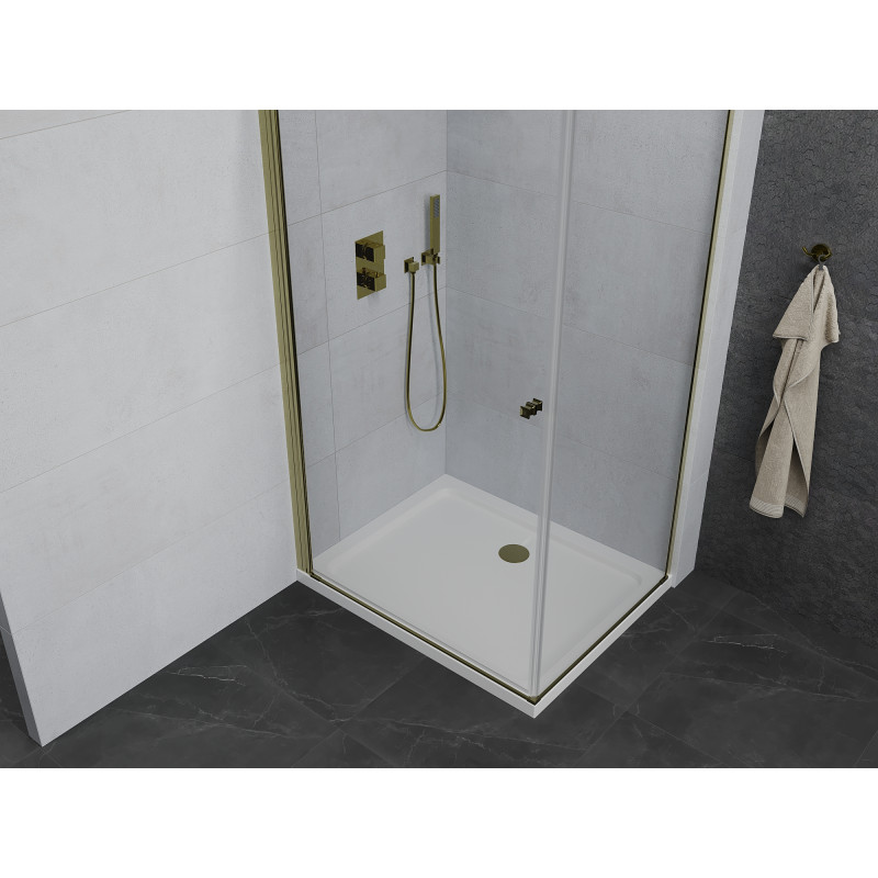 Mexen Pretoria sprchovací kút s otočnými dverami 80 x 100 cm, číre, zlatý + plochá vanička - 852-080-100-50-00-4010