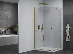 Mexen Pretoria sprchová kabína, kyvné dvere 80 x 100 cm, transparentnéné, zlatá + závesný bidet Flat - 852-080-100-50-00-4010