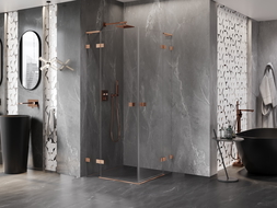 Mexen Lunar L Duo sprchový kút 90 x 90 cm, priehľadný, kefovaná meď - 834L-090L-090P-65-00